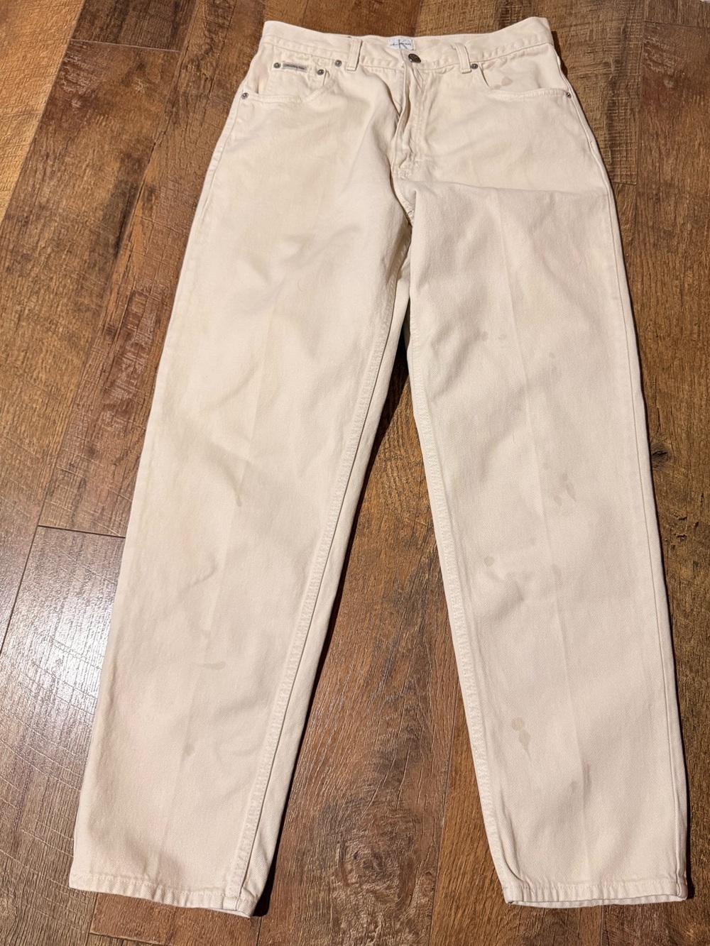 Vintage Calvin Klein High Rise Straight Leg Jeans Cream Beige Denim Mens Size 33